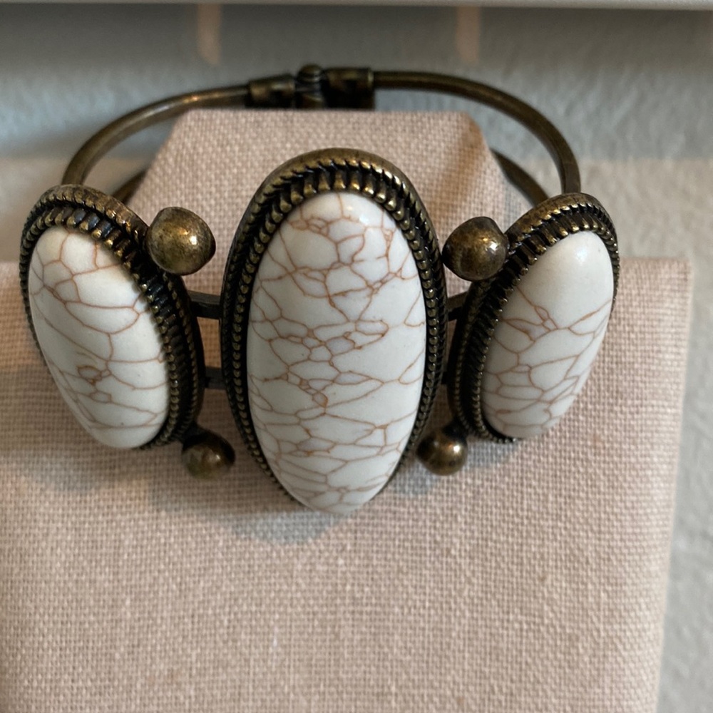 New Large Stone Antique Gold Cuff Bracelet - Winston #40